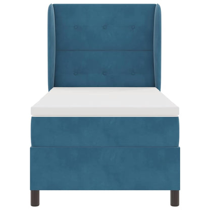 Postel S Boxspringem S Čelo Tmavě Modrá 200 X 80 Cm Samet