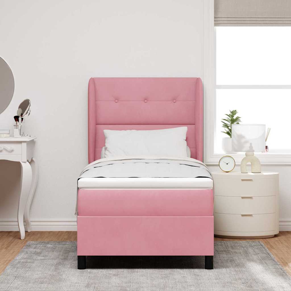 Postel S Boxspringem S Čelo Růžová 200 X 80 Cm Samet