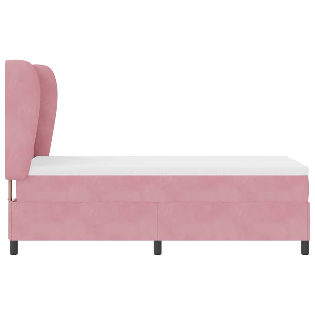 Postel S Boxspringem S Čelo Růžová 200 X 80 Cm Samet