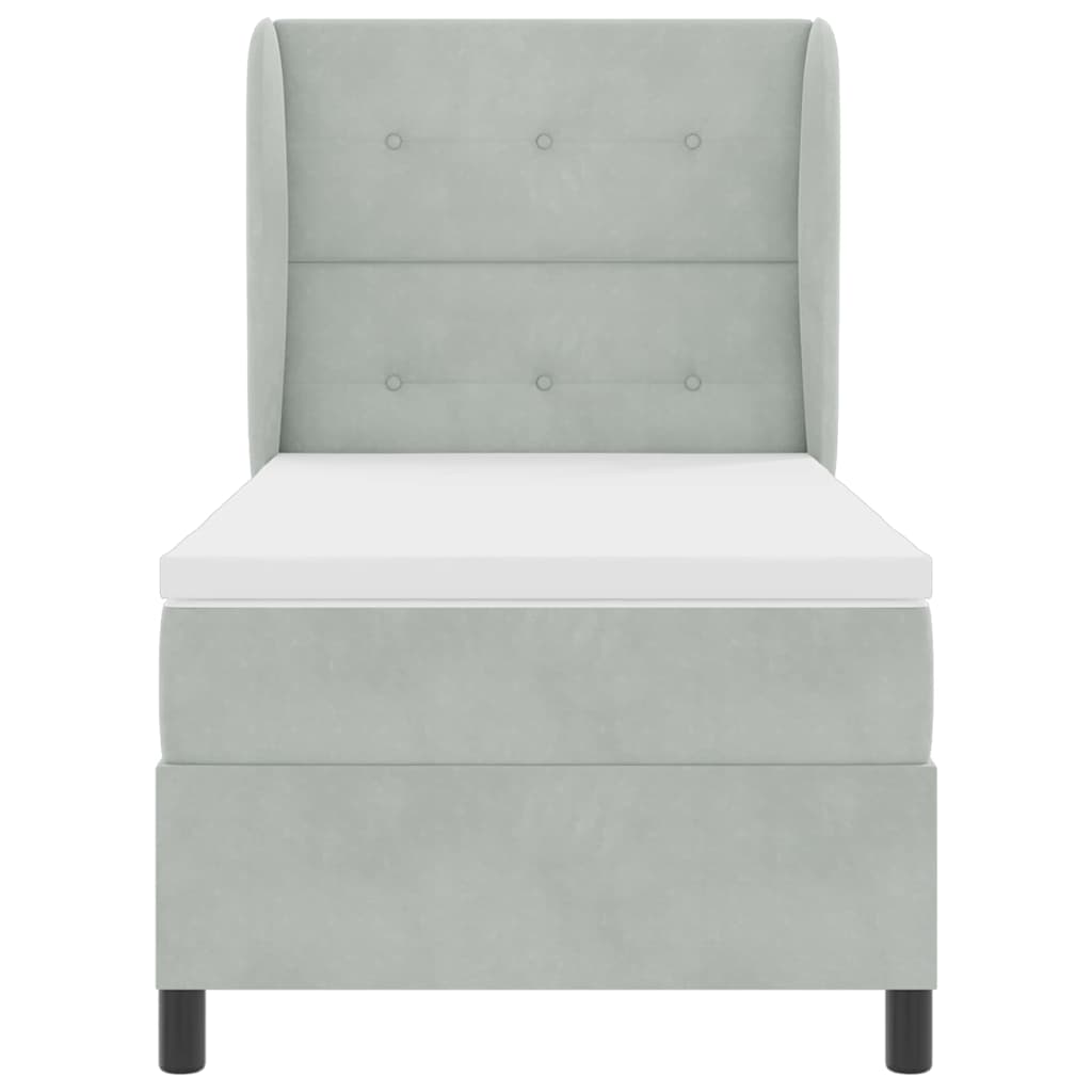 Postel S Boxspringem S Čelo Světle Šedá 190 X 90 Cm Samet