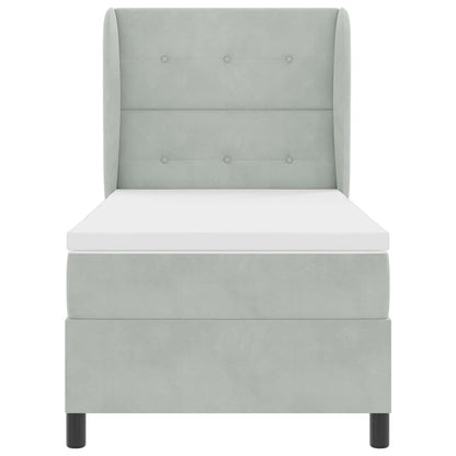 Postel S Boxspringem S Čelo Světle Šedá 190 X 90 Cm Samet