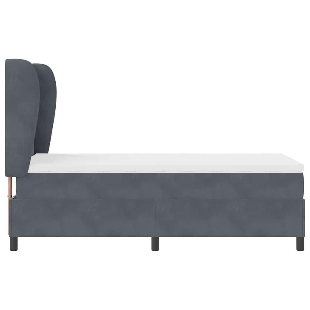 Postel S Boxspringem S Čelo Tmavě Šedá 190 X 90 Cm Samet