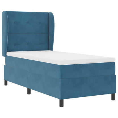 Postel S Boxspringem S Čelo Tmavě Modrá 200 X 90 Cm Samet