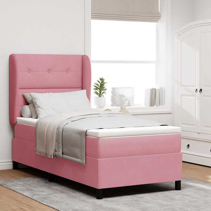 Postel S Boxspringem S Čelo Růžová 200 X 90 Cm Samet