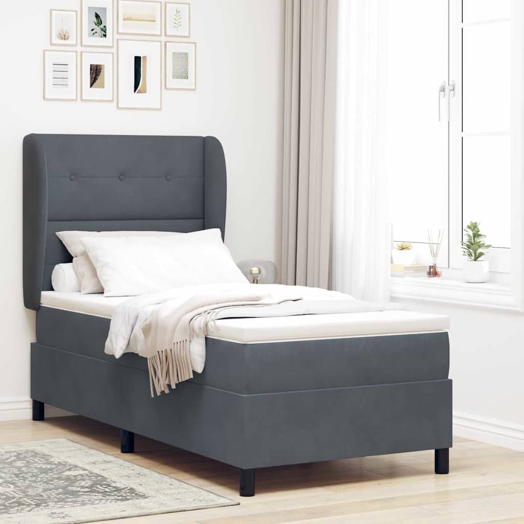 Postel S Boxspringem S Čelo Tmavě Šedá 200 X 100 Cm Samet