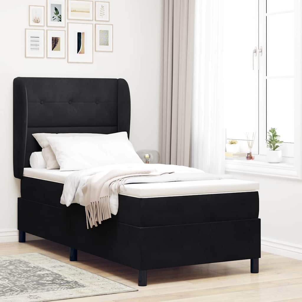 Postel S Boxspringem S Čelo Černý 200 X 100 Cm Samet