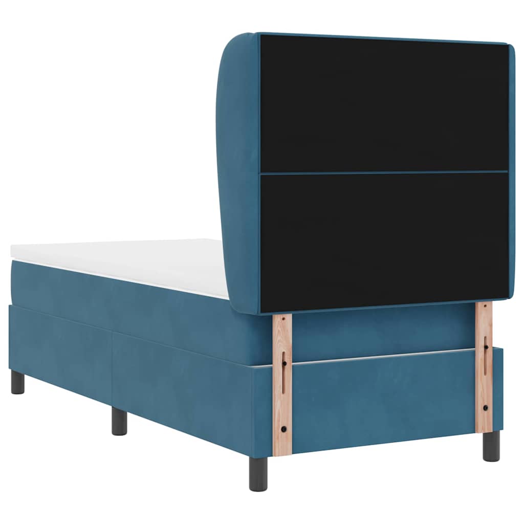 Postel S Boxspringem S Čelo Tmavě Modrá 200 X 100 Cm Samet