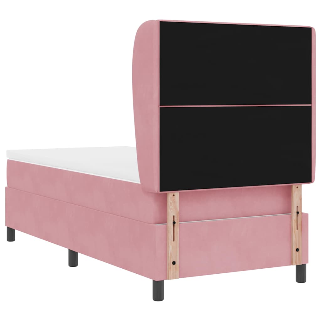 Postel S Boxspringem S Čelo Růžová 200 X 100 Cm Samet