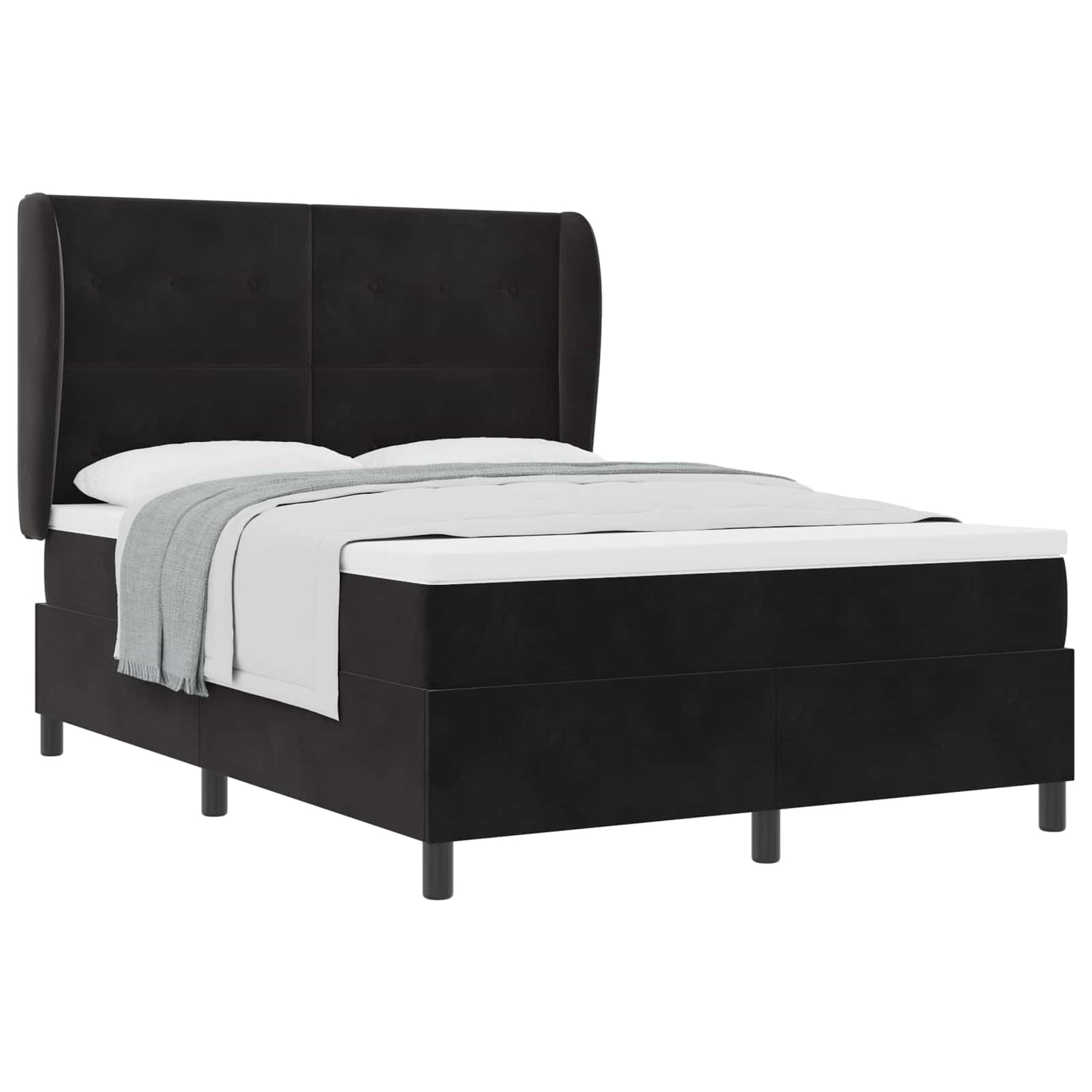 Postel S Boxspringem S Čelo Černý 190 X 140 Cm Samet
