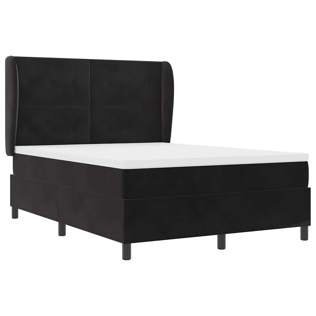Postel S Boxspringem S Čelo Černý 190 X 140 Cm Samet
