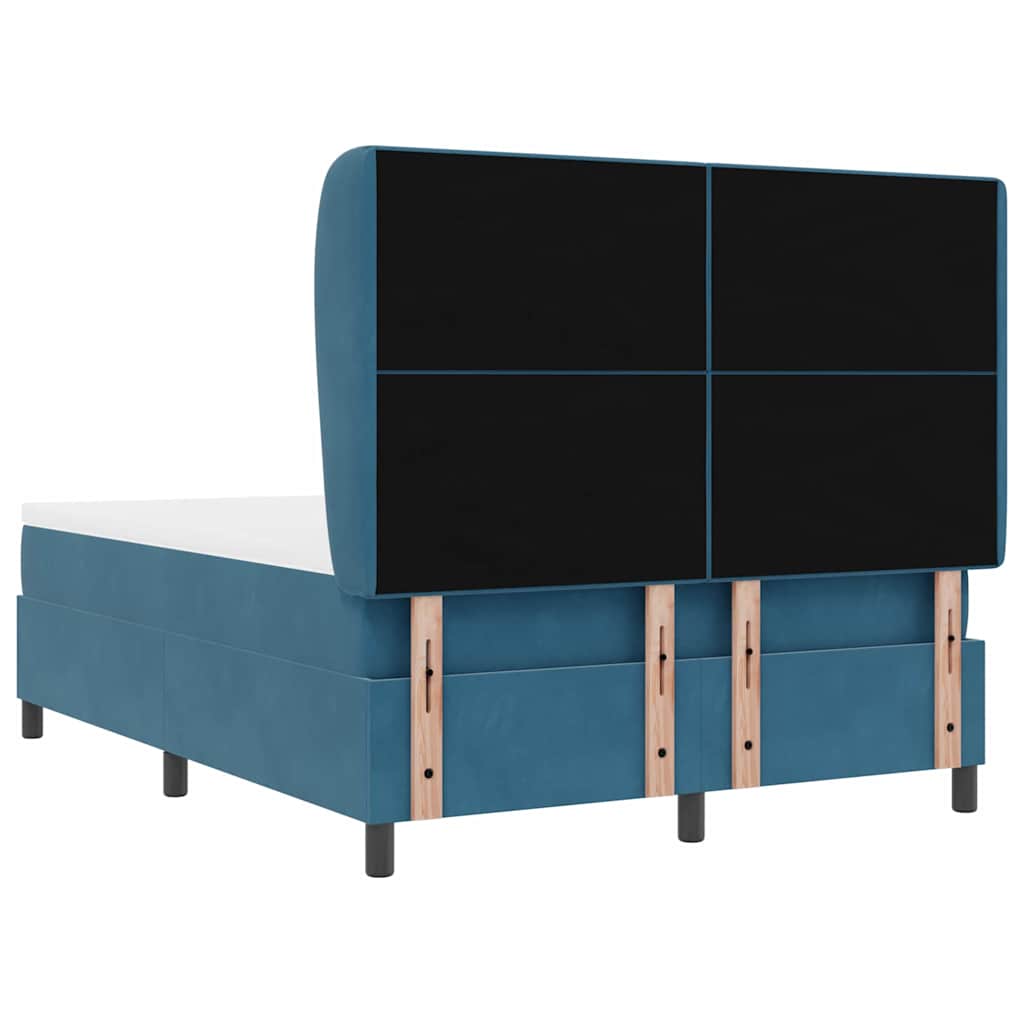 Postel S Boxspringem S Čelo Tmavě Modrá 190 X 140 Cm Samet