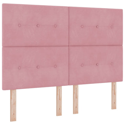 Postel S Boxspringem S Čelo Růžová 190 X 140 Cm Samet