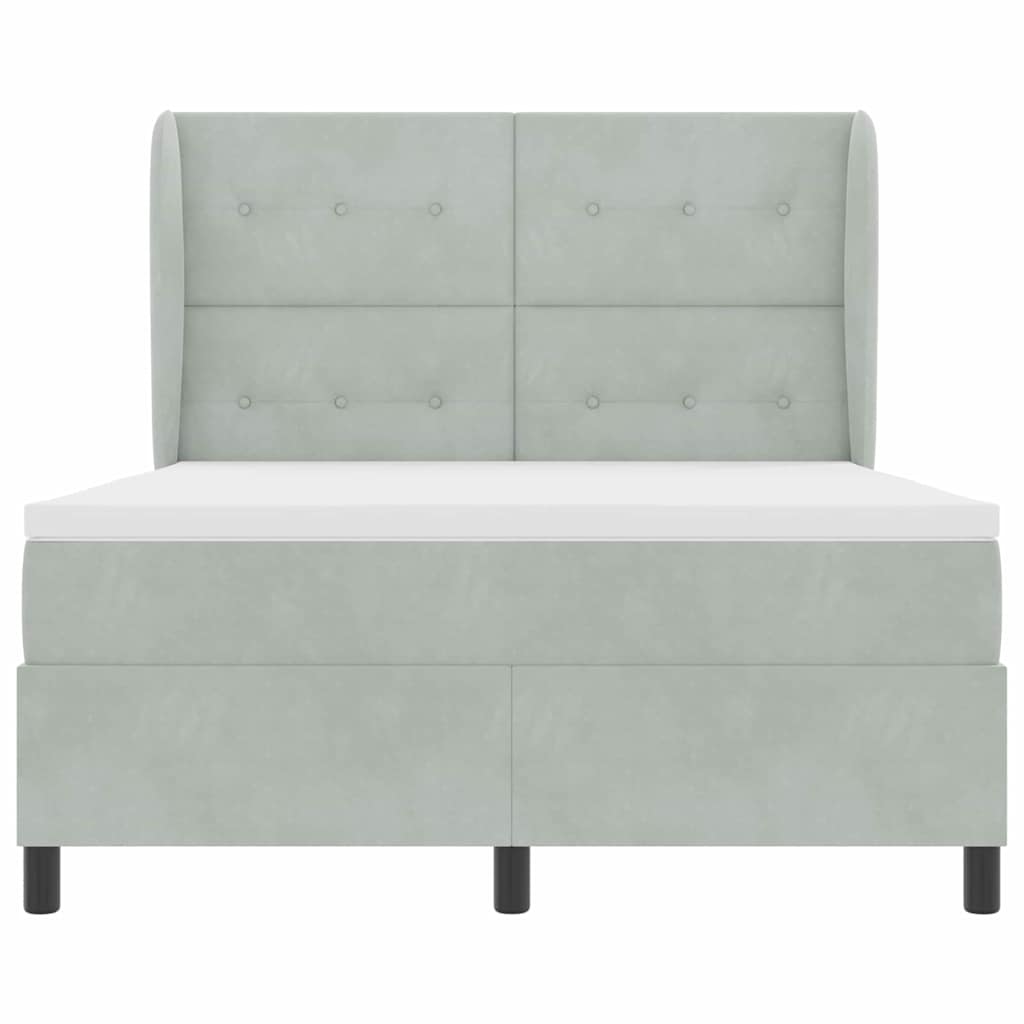 Postel S Boxspringem S Čelo Světle Šedá 200 X 140 Cm Samet