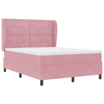 Postel S Boxspringem S Čelo Růžová 200 X 140 Cm Samet