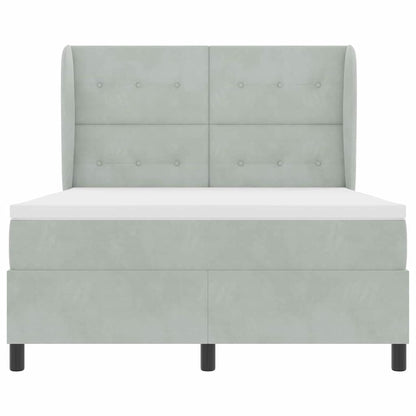 Postel S Boxspringem S Čelo Světle Šedá 200 X 160 Cm Samet