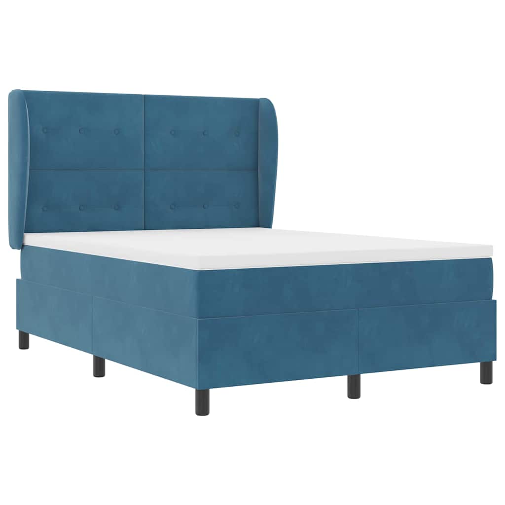 Postel S Boxspringem S Čelo Tmavě Modrá 200 X 160 Cm Samet