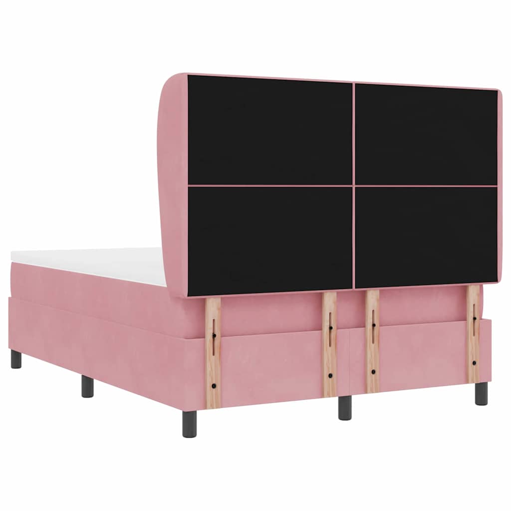 Postel S Boxspringem S Čelo Růžová 200 X 160 Cm Samet