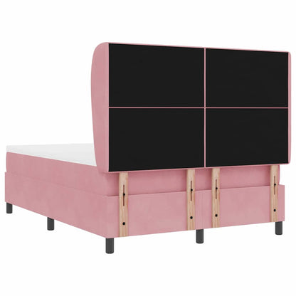 Postel S Boxspringem S Čelo Růžová 200 X 160 Cm Samet