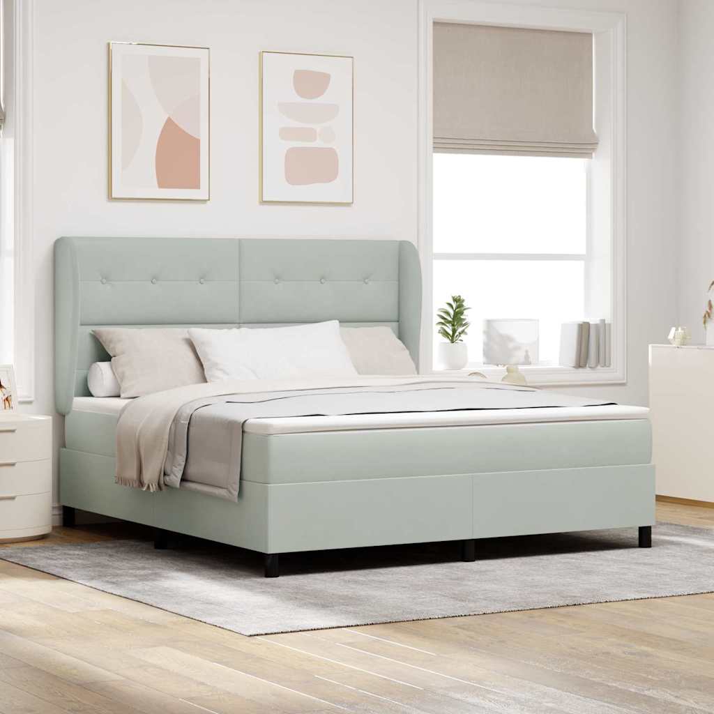 Postel S Boxspringem S Čelo Světle Šedá 200 X 180 Cm Samet