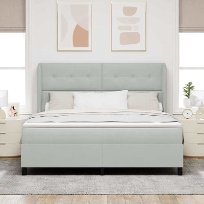 Postel S Boxspringem S Čelo Světle Šedá 200 X 180 Cm Samet