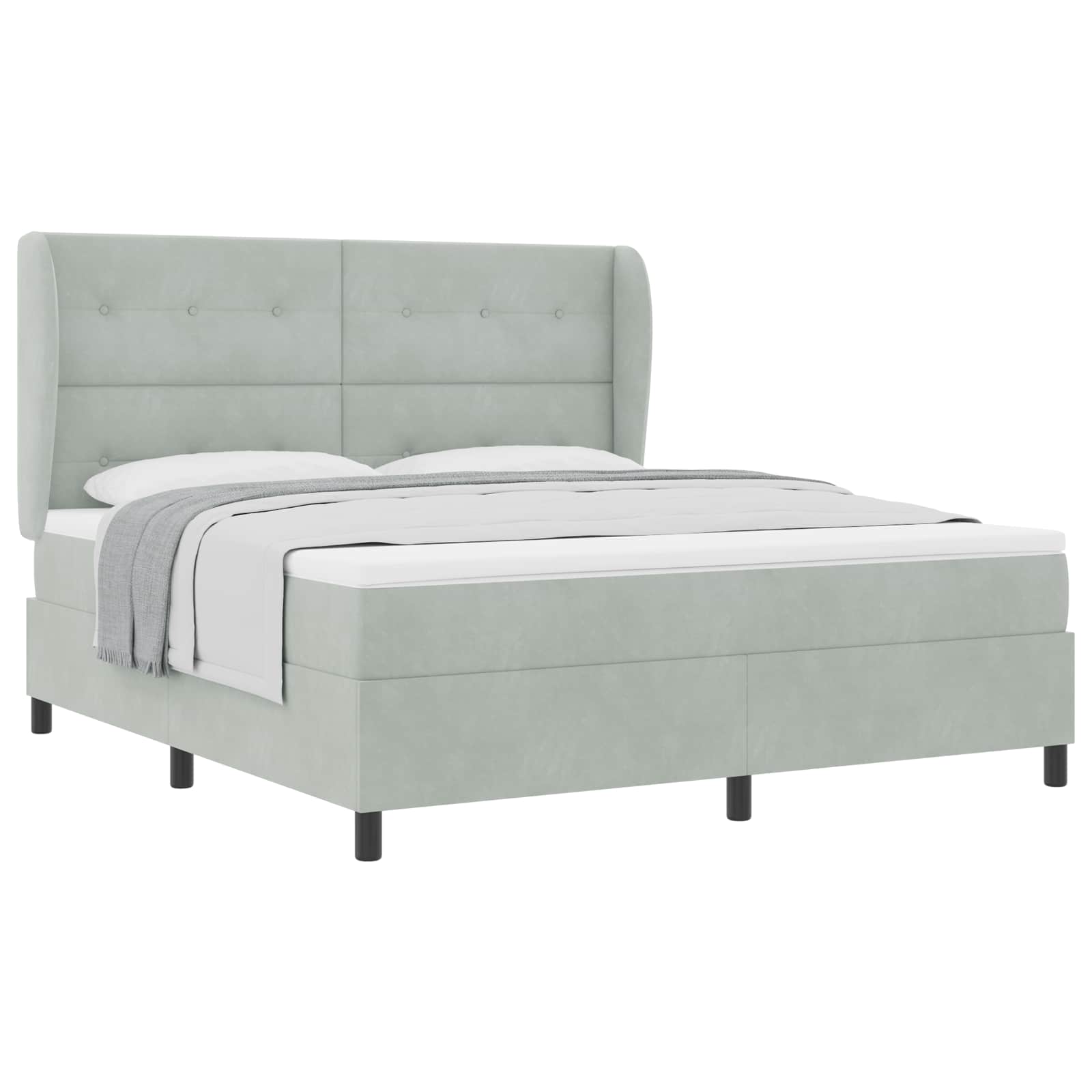Postel S Boxspringem S Čelo Světle Šedá 200 X 180 Cm Samet