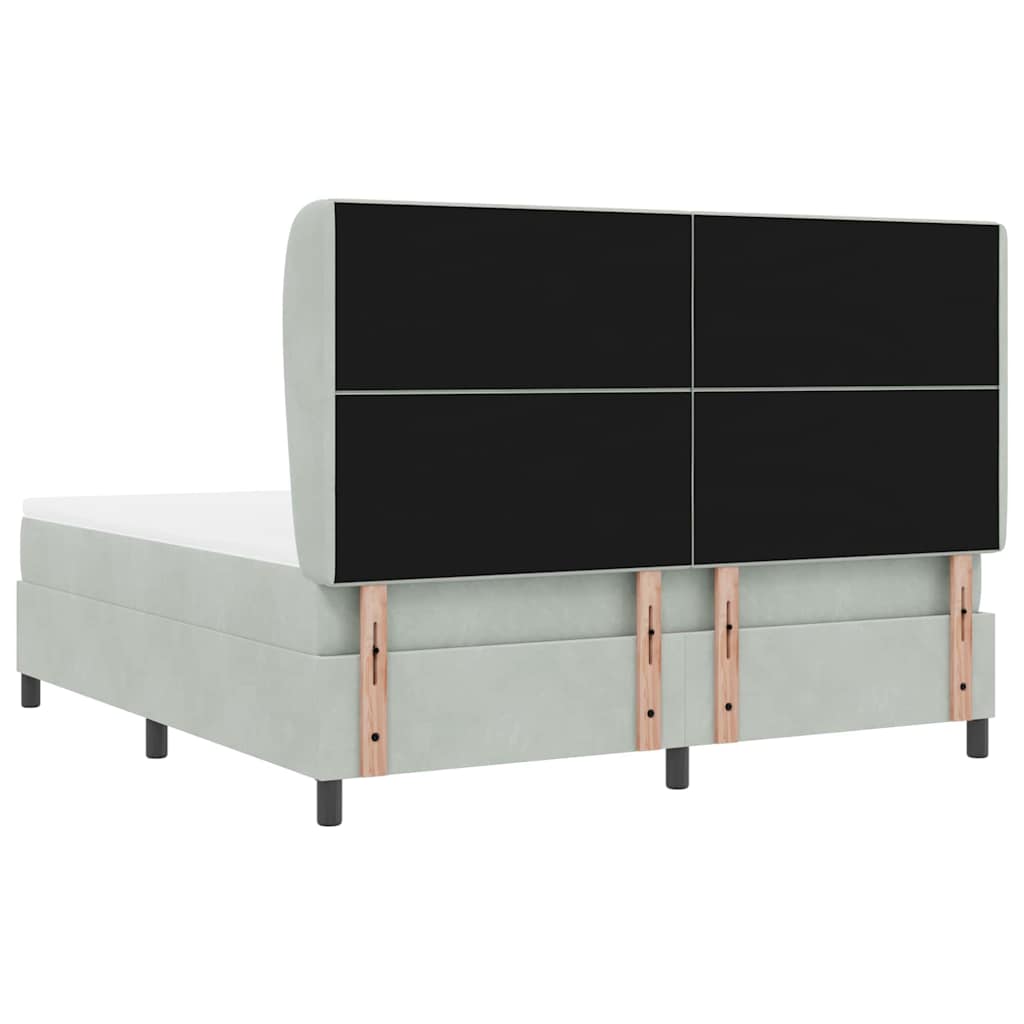 Postel S Boxspringem S Čelo Světle Šedá 200 X 180 Cm Samet