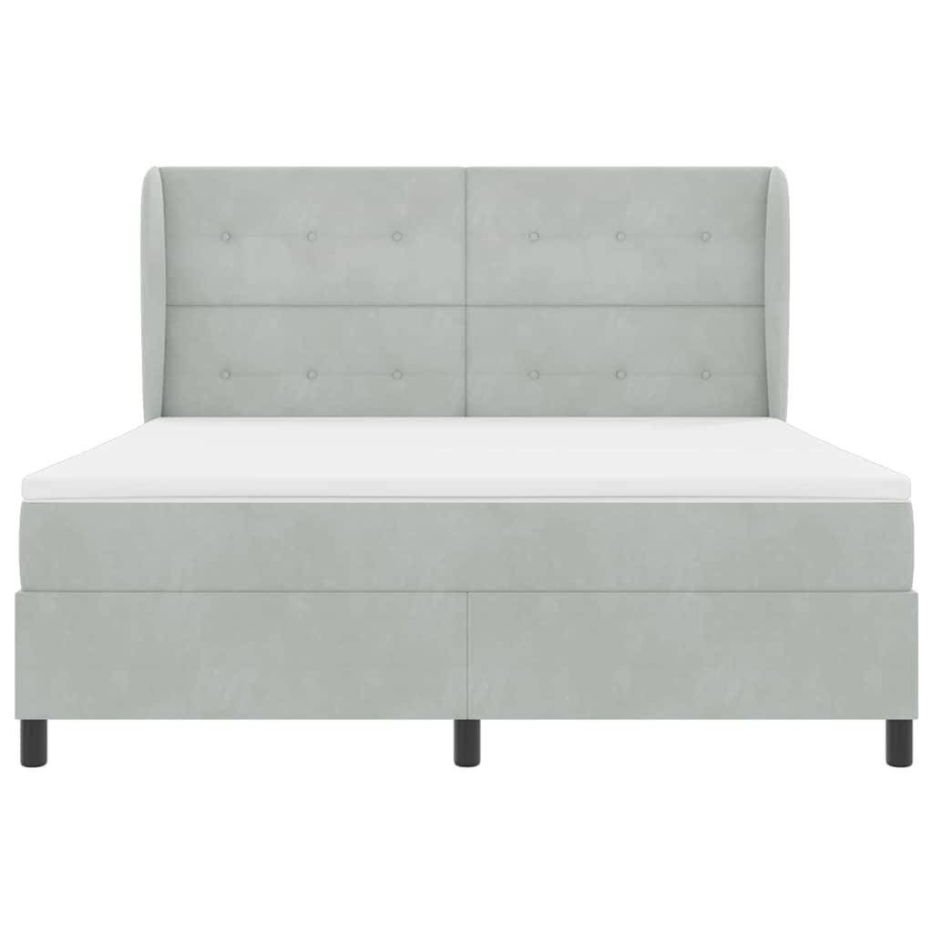 Postel S Boxspringem S Čelo Světle Šedá 200 X 180 Cm Samet