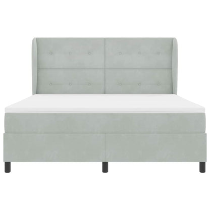 Postel S Boxspringem S Čelo Světle Šedá 200 X 180 Cm Samet