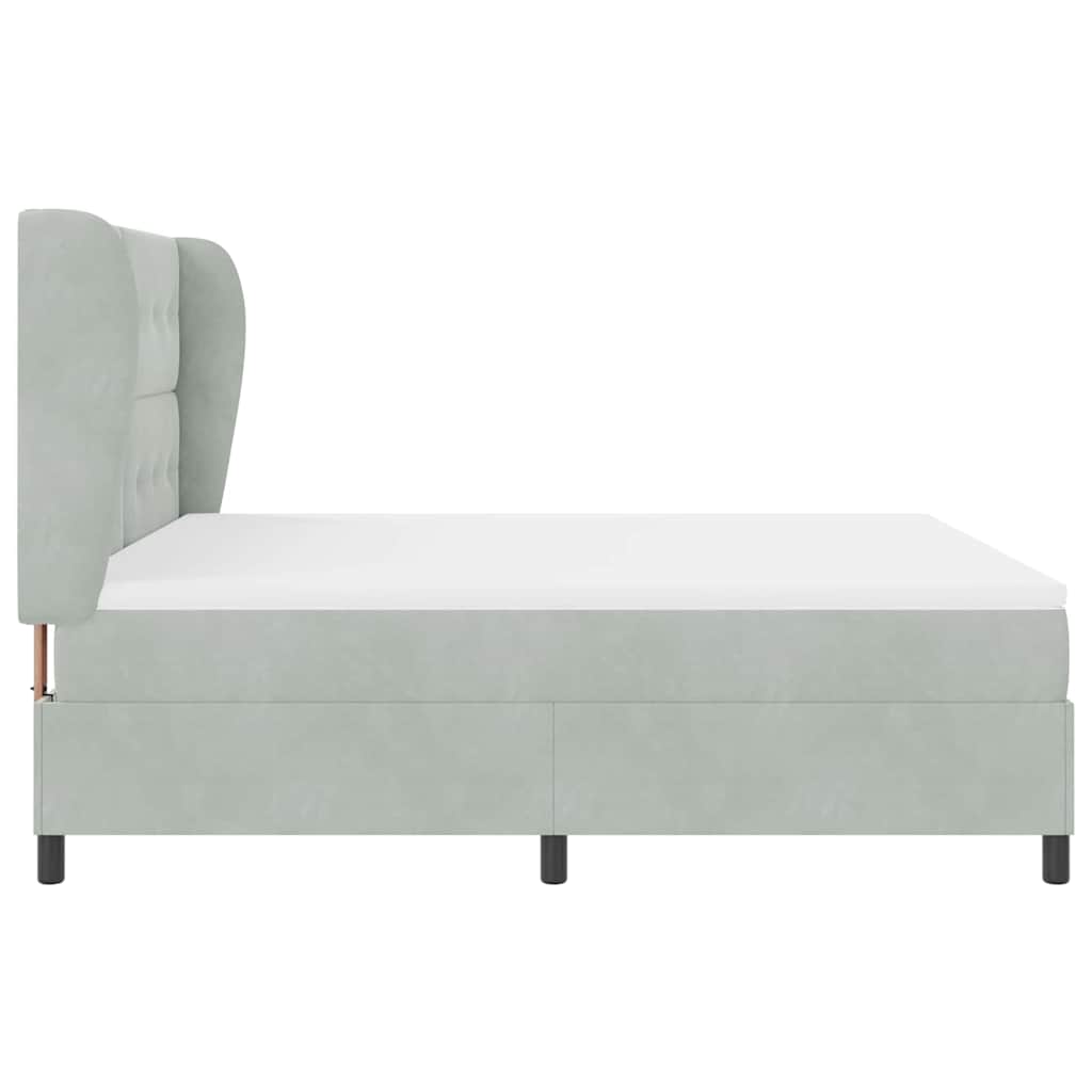 Postel S Boxspringem S Čelo Světle Šedá 200 X 180 Cm Samet