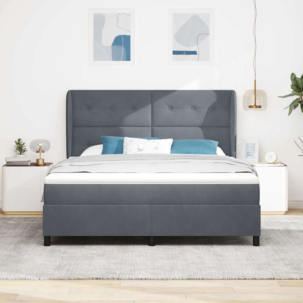 Postel S Boxspringem S Polštářem Tmavě Šedá 200 X 180 Cm Samet