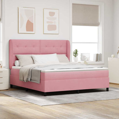 Postel S Boxspringem S Čelo Růžová 200 X 180 Cm Samet