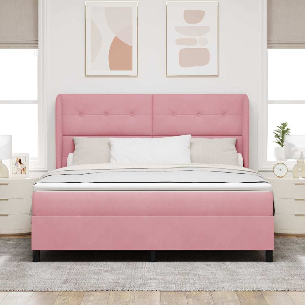 Postel S Boxspringem S Čelo Růžová 200 X 180 Cm Samet