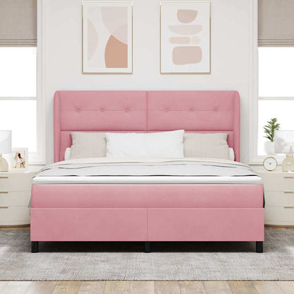 Postel S Boxspringem S Čelo Růžová 200 X 180 Cm Samet