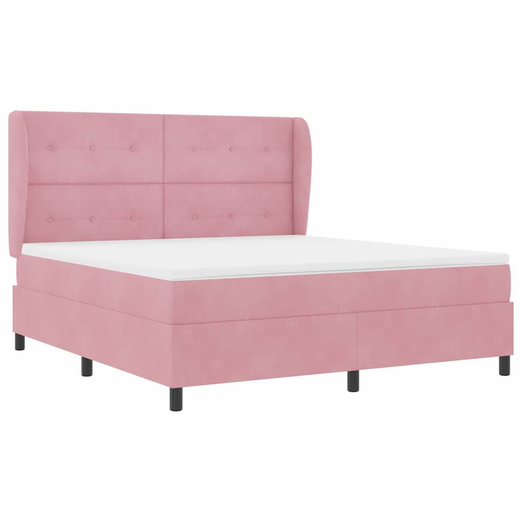 Postel S Boxspringem S Čelo Růžová 200 X 180 Cm Samet
