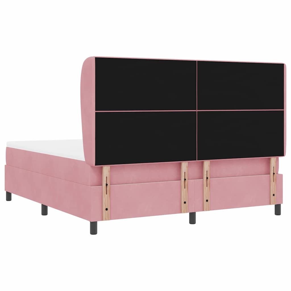 Postel S Boxspringem S Čelo Růžová 200 X 180 Cm Samet