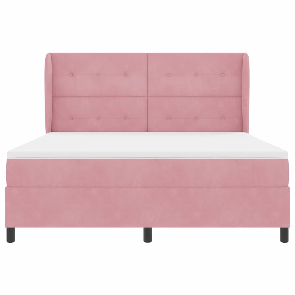 Postel S Boxspringem S Čelo Růžová 200 X 180 Cm Samet
