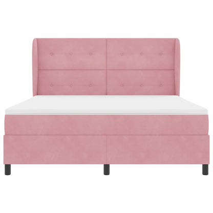 Postel S Boxspringem S Čelo Růžová 200 X 180 Cm Samet
