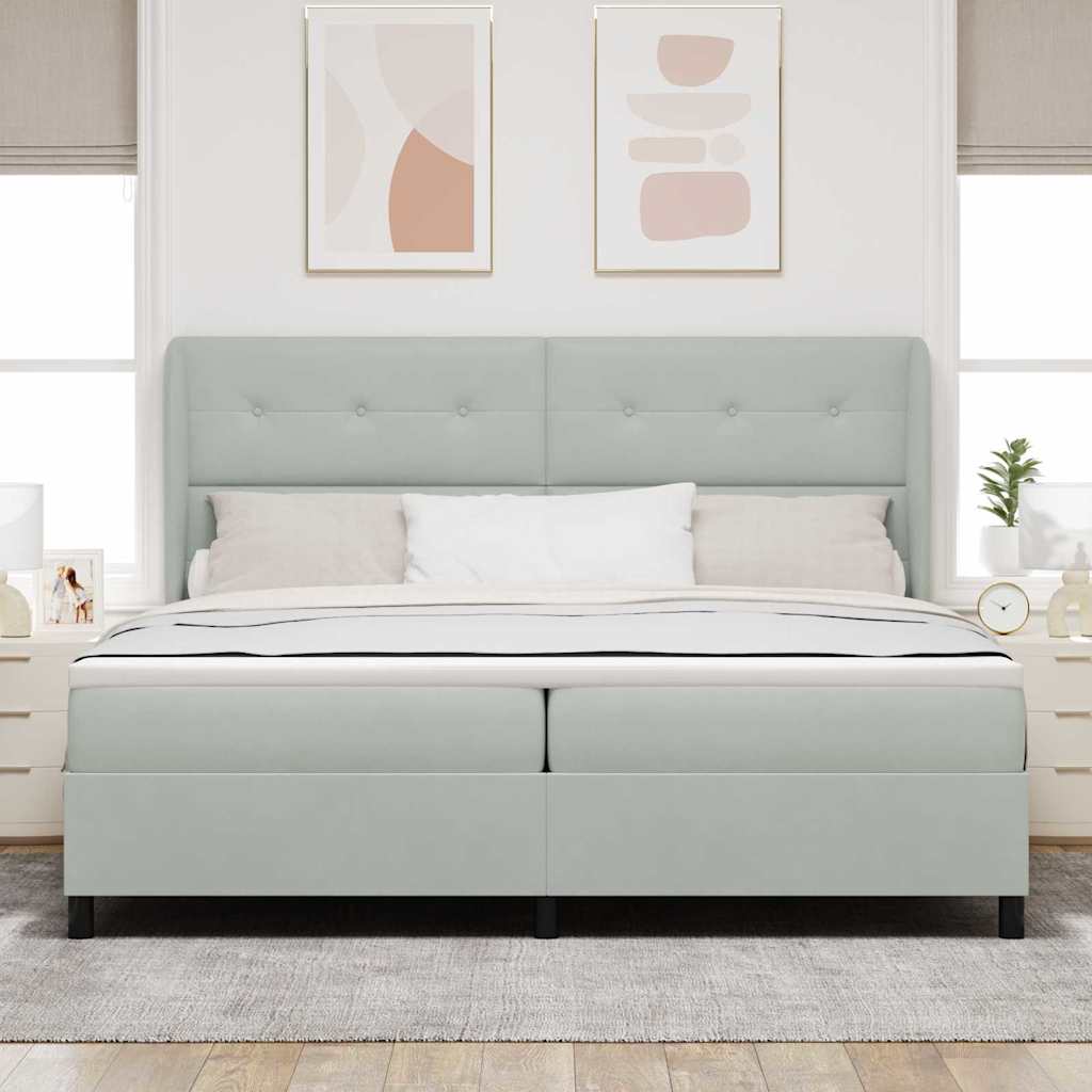 Postel S Boxspringem S Čelo Světle Šedá 200 X 200 Cm Samet