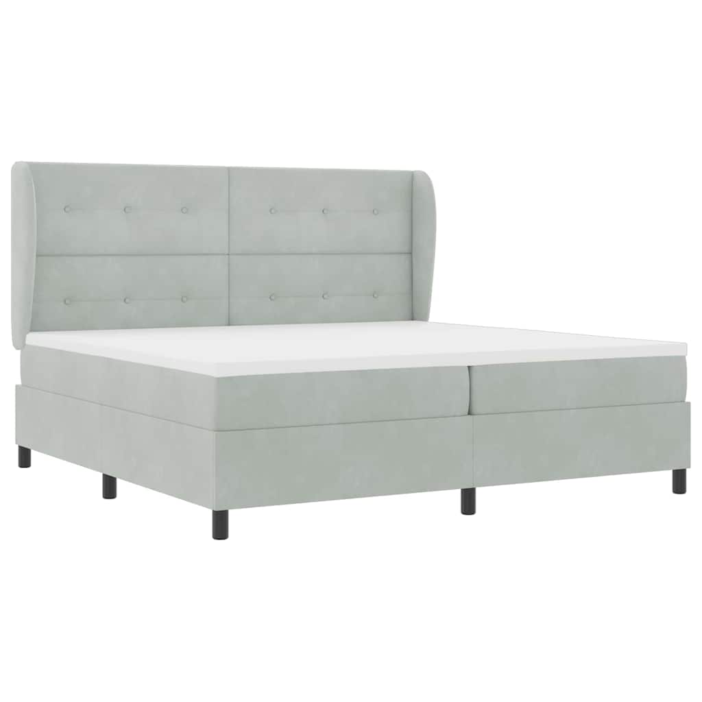 Postel S Boxspringem S Čelo Světle Šedá 200 X 200 Cm Samet