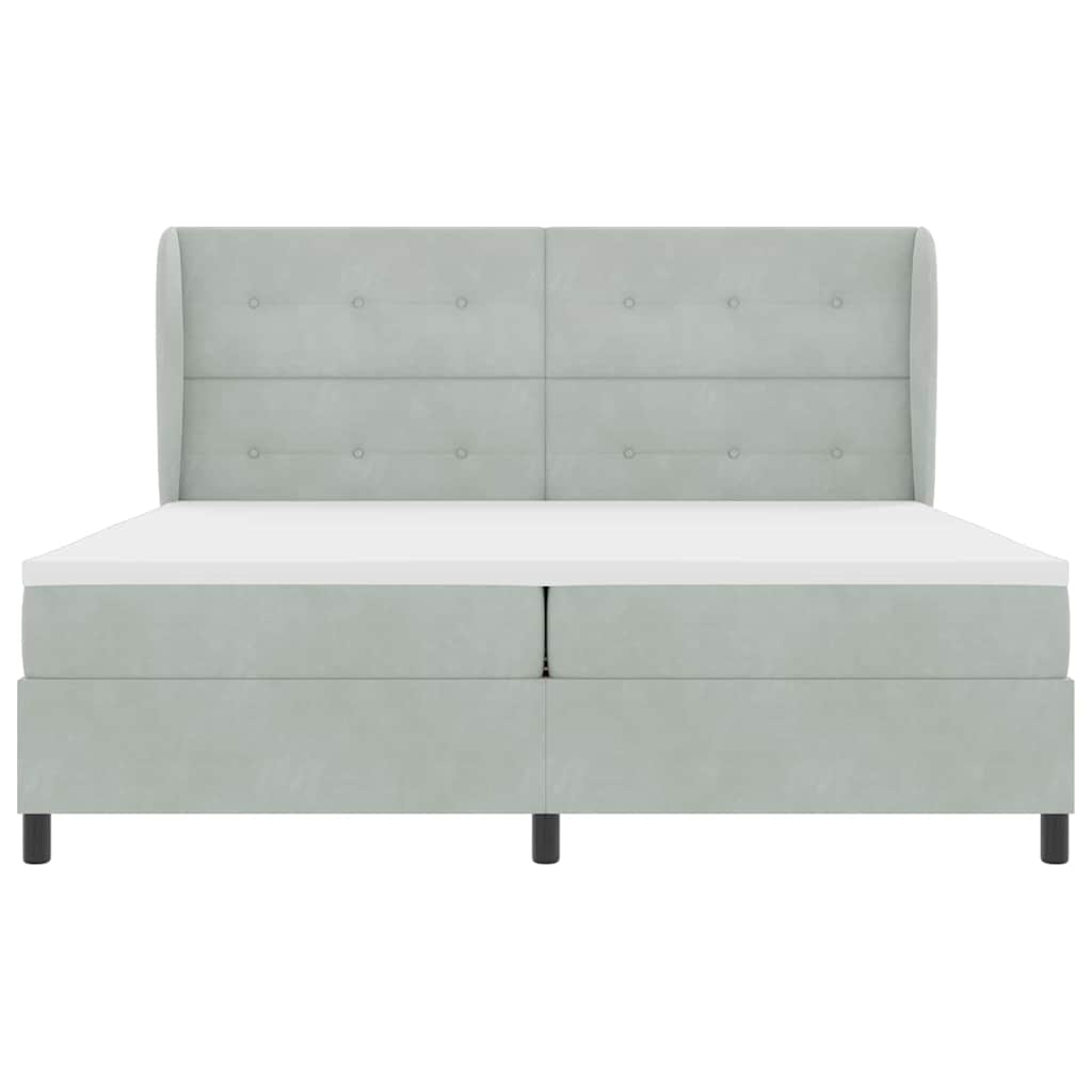 Postel S Boxspringem S Čelo Světle Šedá 200 X 200 Cm Samet