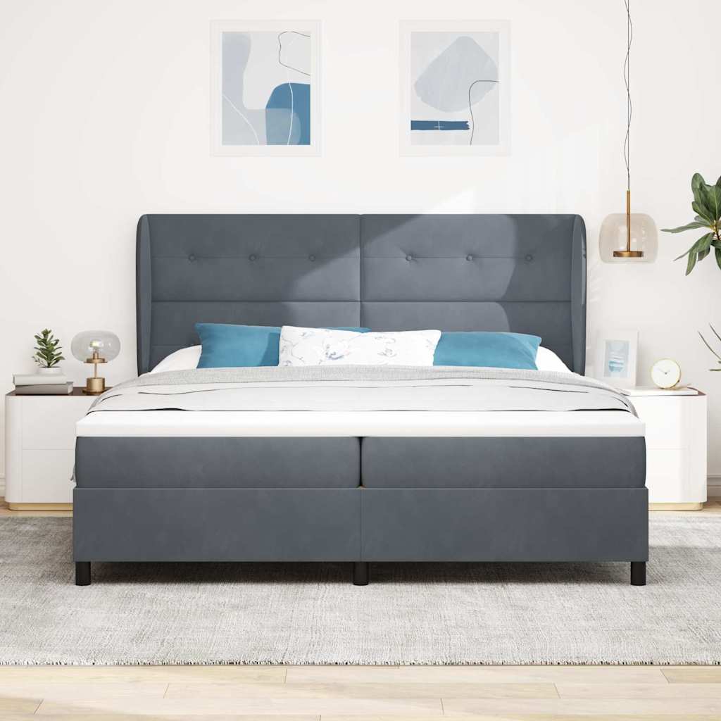 Postel S Boxspringem S Čelo Tmavě Šedá 200 X 200 Cm Samet
