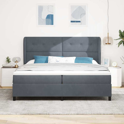 Postel S Boxspringem S Čelo Tmavě Šedá 200 X 200 Cm Samet