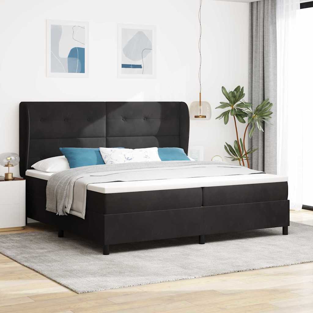Postel S Boxspringem S Čelo Černý 200 X 200 Cm Samet