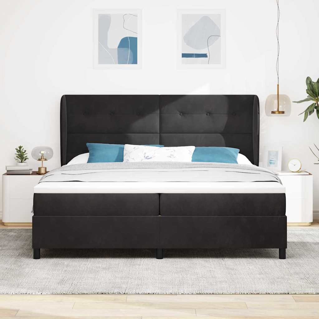 Postel S Boxspringem S Čelo Černý 200 X 200 Cm Samet