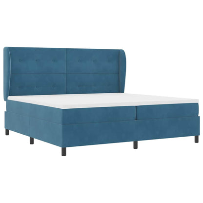 Postel S Boxspringem S Čelo Tmavě Modrá 200 X 200 Cm Samet