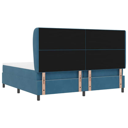 Postel S Boxspringem S Čelo Tmavě Modrá 200 X 200 Cm Samet