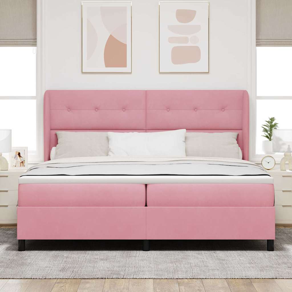 Postel S Boxspringem S Čelo Růžová 200 X 200 Cm Samet