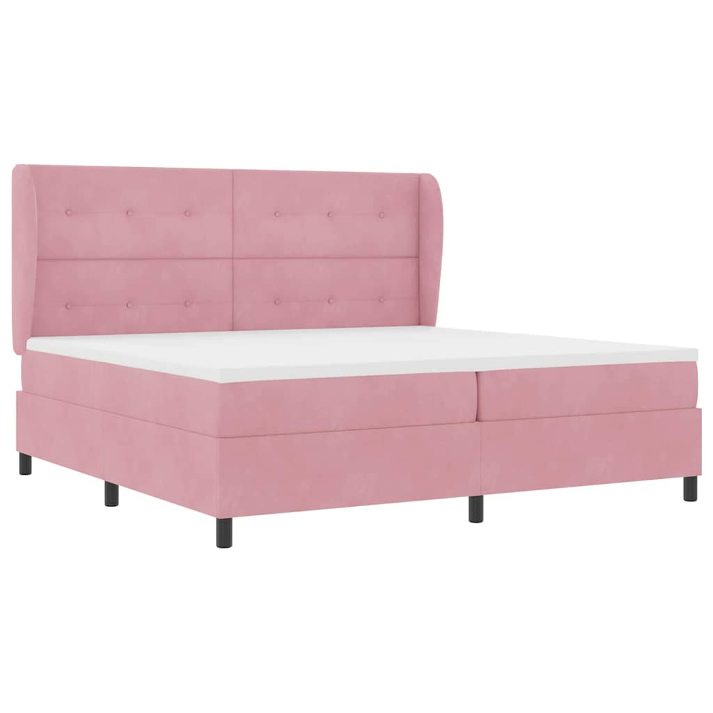 Postel S Boxspringem S Čelo Růžová 200 X 200 Cm Samet