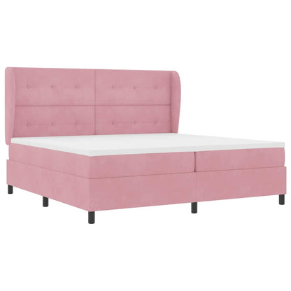 Postel S Boxspringem S Čelo Růžová 200 X 200 Cm Samet