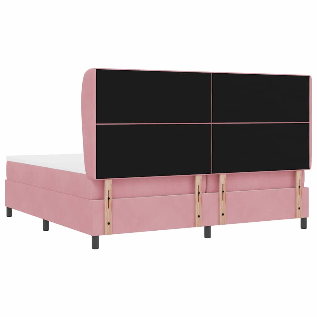 Postel S Boxspringem S Čelo Růžová 200 X 200 Cm Samet